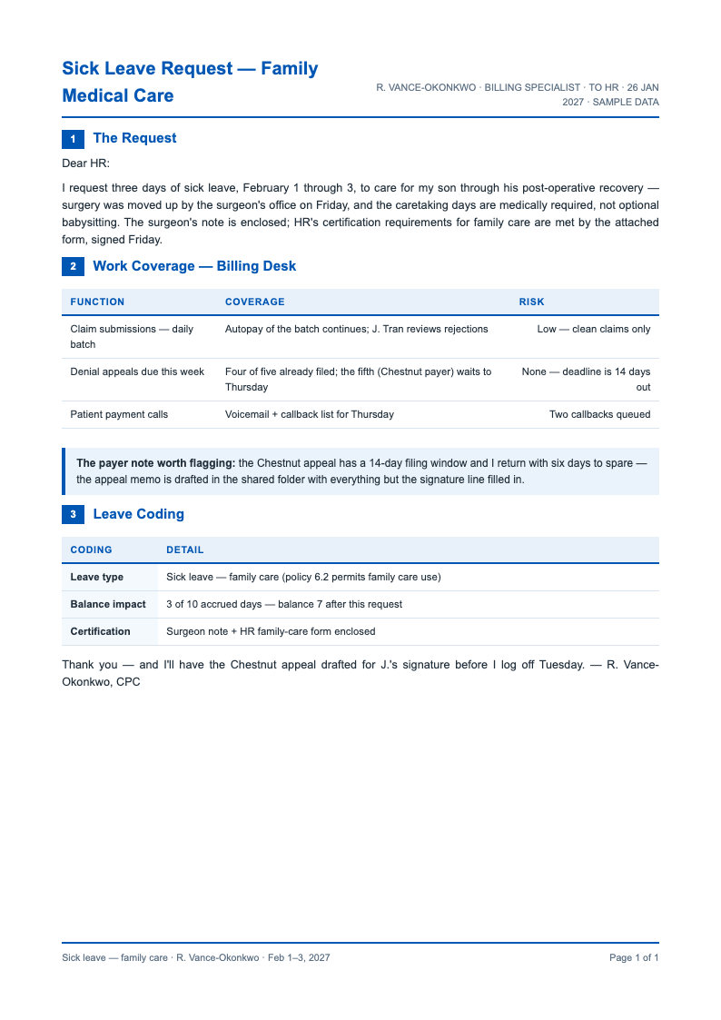 Medical bill insurance sick leave